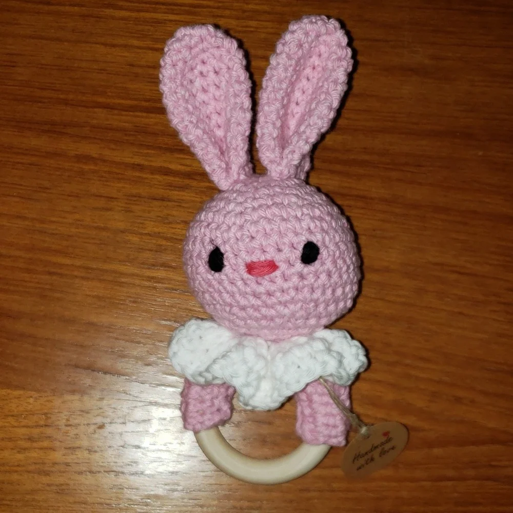 Crochet Bunny Teething Rattle - Picture 1 of 5